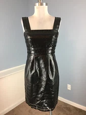New Phoebe Couture Black Faux Leather Perforated Sheath Dress XS 2 Cocktail