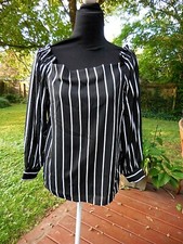 Women's Black White Stripe Ruched Off The Shoulder Blouse M NWT