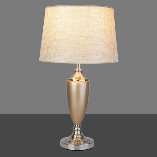 Table Lamp Malham Large Ceramic Champagne Gold and Silver with Natural Shade - Picture 8 of 9