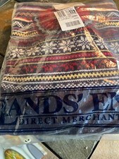 Lands' End Vintage 100 Wool Navy Red Snowflake Ski Sweater L   Brand New