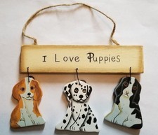 I LOVE PUPPIES WOODEN SIGN WALL DECOR PLAQUE HOME DECOR ORNAMENT - NEW