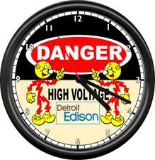 Reddy Kilowatt Detroit Edison Electrician Danger High Voltage Sign Wall Clock