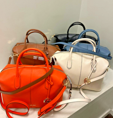 Michael Kors Hyde Large Leather MK Logo Satchel Crossbody Handbag