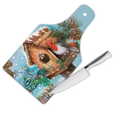 Gift Cutting Board : Bird House Cardinal Snow Christmas Grieving Lost Loved