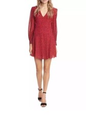 Alice + Olivia Polly Fit Flare Leopard Print Long Sleeve Mini Red Dress Sz 8