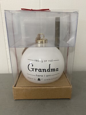 NIB Ready or Not Grandma Here I am Baby's First Christmas Ceramic Tree Ornament