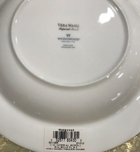 Vera Wang Wedgwood Imperial Scroll Rim Soup Bowl (4) Bowls with Tag - Picture 2 of 2