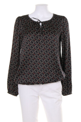 promod Blouse Satin Lacing M black red und Equestrian-Print