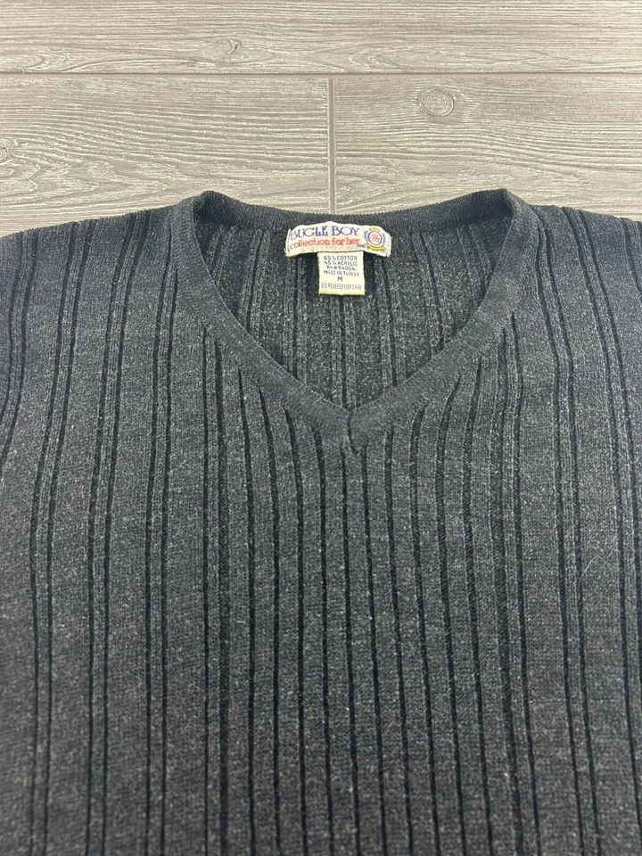 Bugle Boy For Her Gray Long Sleeve Cotton Blend Ribbed T-Shirt Women's Medium - Image 2 of 4