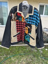 Vintage Carole Little Sport Black Jean Jacket With Patches Boho Size 14
