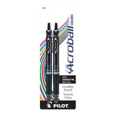 Pilot Acroball Retractable Ball Pen Med 1.0mm Asst 2/Pk Black Office School Home