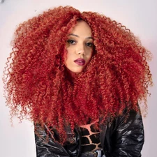 Curly Lace Wigs Black Women Short Hair Pre Plucked Natural Looking Synthetic Red