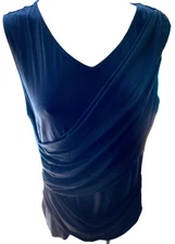 CAbi Double Draped Wrap Sleeveless Blouse Black Style #5071 Size XL