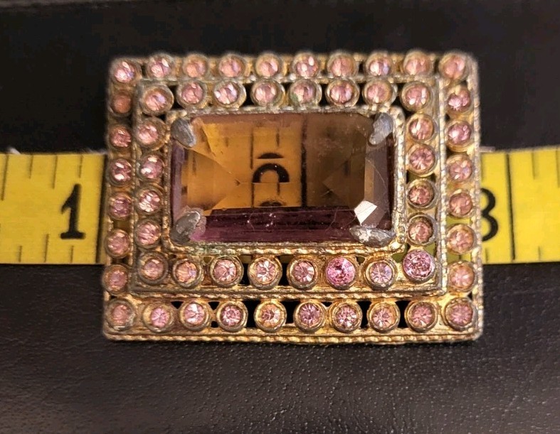Vintage Rectangular Tiered Amethyst Rhinestone Br… - image 5
