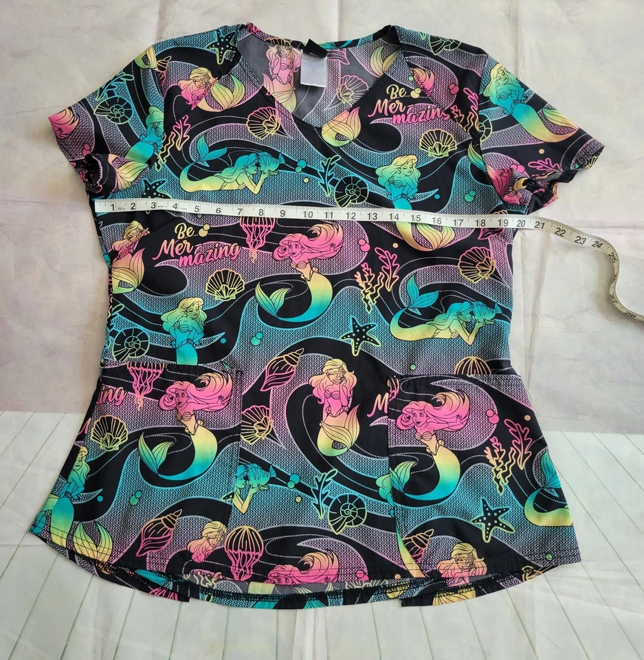 Womens Disney Tooniforms Little Mermaid Hospital V-neck Scrub Top Sz Md - Image 4 of 4