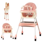 4-In-1 Baby High Chair Portable Toddler Dining Chair with Adjustable Tray, Pink