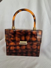 Vintage Lucite Tortoiseshell Box Purse With Gold Colored Trim Unmarked