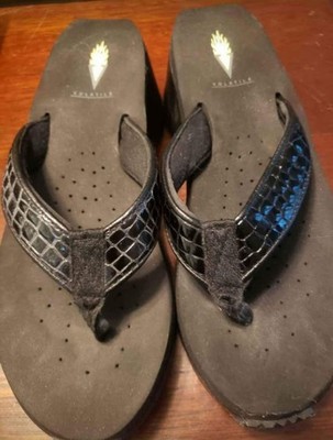 Volatile Women's Black Wedge Flip Flops Size 8 New Never Worn