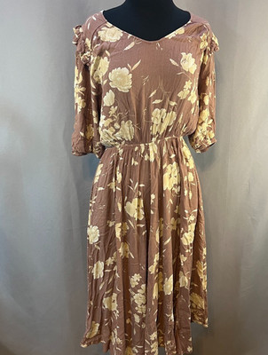 Calista Womens M Floral Rayon Midi Dress Boho Casual Bohemian Festival Fairy