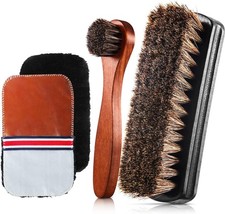 4 Pcs Horsehair Shine Shoes Brush Kit Polish Dauber Applicators Cleaning Leather