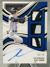 🔥⚾️ZAC VEEN 2023 Panini Immaculate Collection INSANE Triple Patch Auto /10!⚾️🔥
