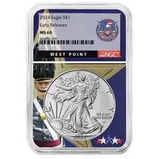 2024 $1 1-oz American Silver Eagle NGC MS69 ER West Point Core
