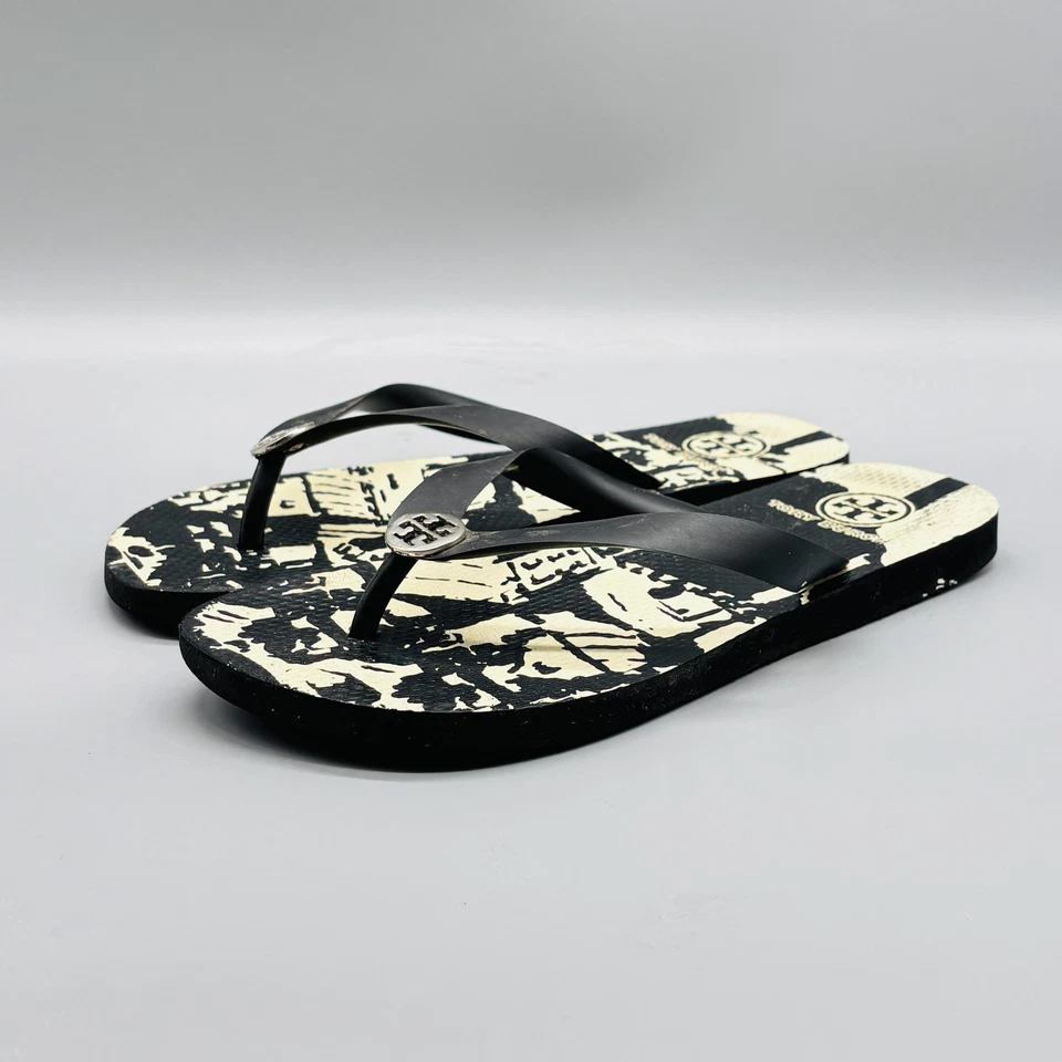 Sandalias Tory Burch Para Mujer 8 Negras Tanga Chanclas Gráfico Logo Informales Verano Foto 2 de 4