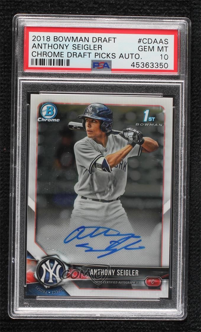 2018 Bowman Draft Chrome Pick Anthony Seigler #CDA-AS PSA 10 GEM MT Auto 01mg