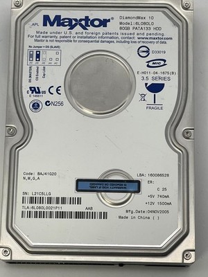 Maxtor DiamondMax 10 80GB IDE Hard Drive   6L080L0   Tested & Wiped