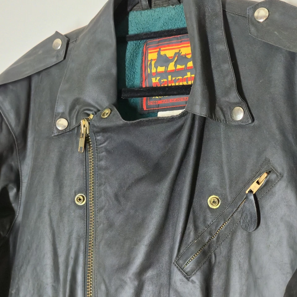 Kakadu Traders Australia Waxed Cotton Motorcycle Jacket Men's Size M 80s 1989 - Image 2 of 4