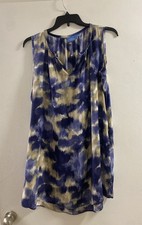 Simply Vera Wang Women Sz L Blue/White Multi V-Neck Preppy Casual Summer Dress