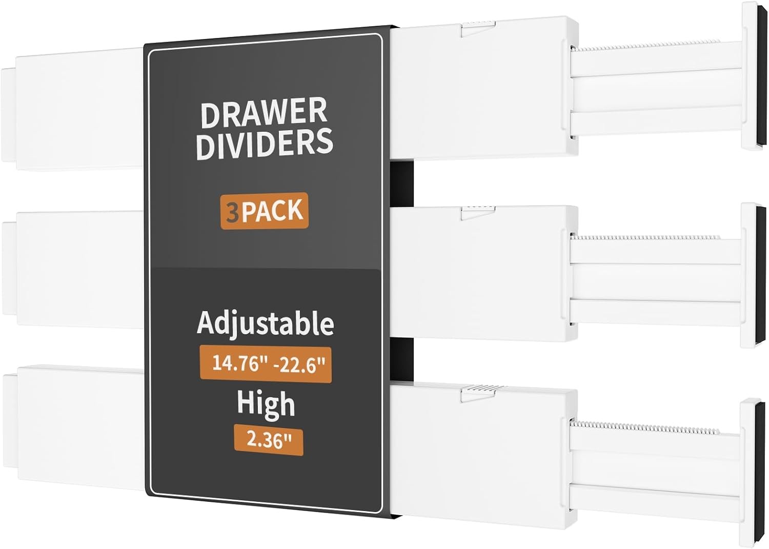 3 Pack White Drawer Dividers, 2.36