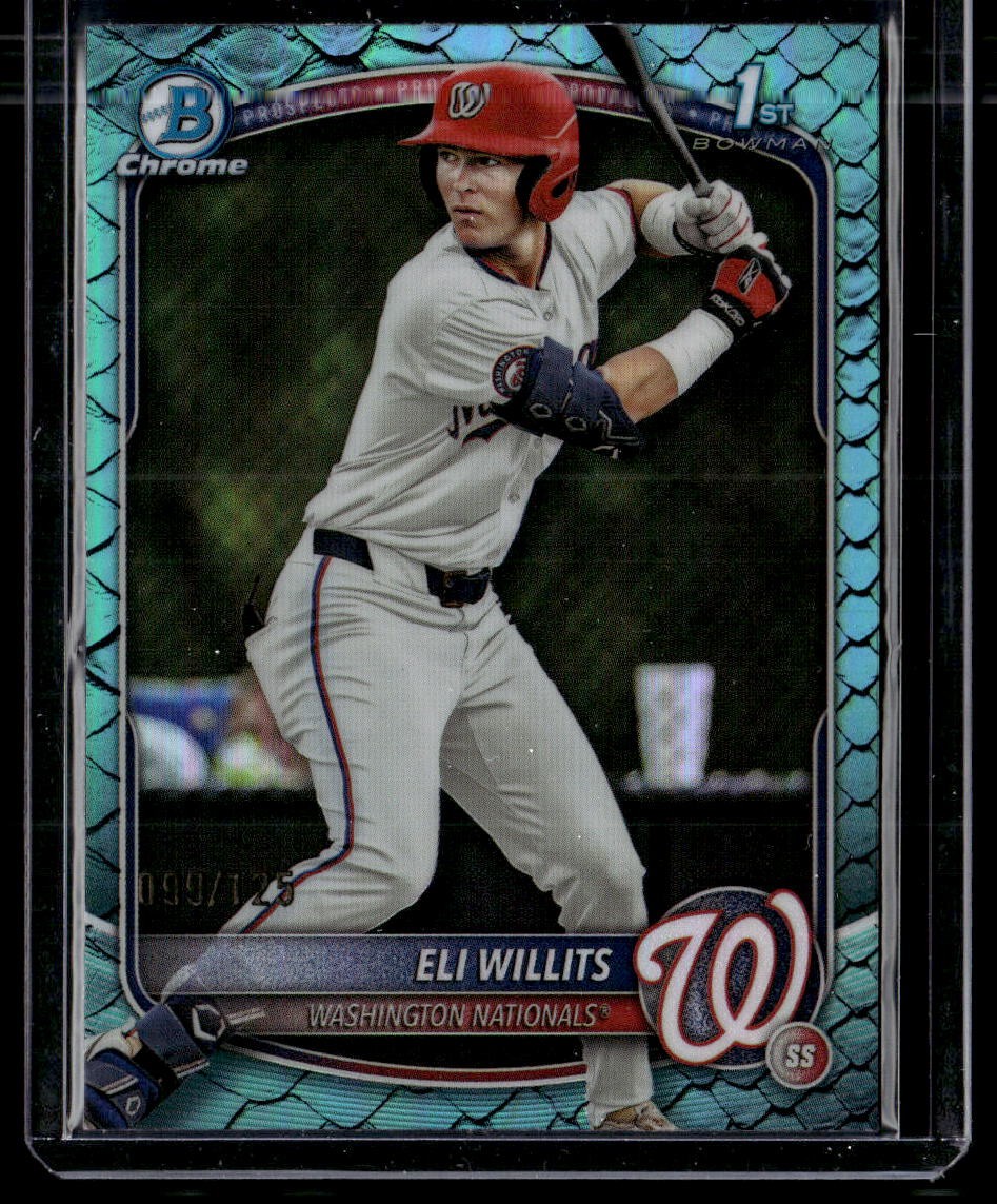 2025 Bowman Draft #BDC-1 Eli Willits Chrome Aqua Reptilian Refractor /125