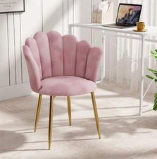 Velvet Accent Chair, Vanity Chair with Seashell Backrest and Golden Metal Legs