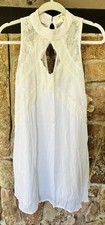 Miami Lace White High Neck Flowing Dress Keyhole Front Back Size XS
