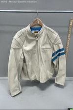 Vintage 90s Bates Men's Leather Racing Jacket Cream Blue 2XL