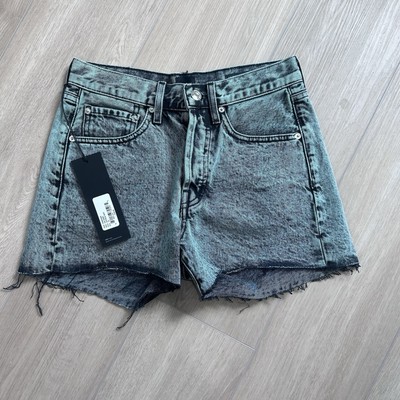 NWT EDWIN Anthropologie CAI cut off denim shorts distressed mint black green 25