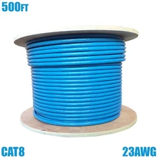 500FT CAT8 Network LAN Ethernet S/FTP Shield Cable Solid Bulk Wire 40Gbps Blue