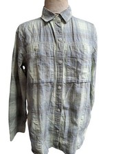 REI Co-Op Button Up Shirt Womens L Green Plaid LS Hemp Cotton Outdoor Hiking Top
