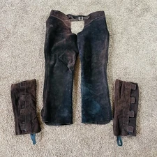 Vintage Whitman Schooling Chaps Large Brown Suede Leather Zip With Boot Covers