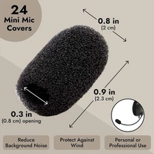 24 Pack Mini Foam Windscreen for Headset Microphone Black
