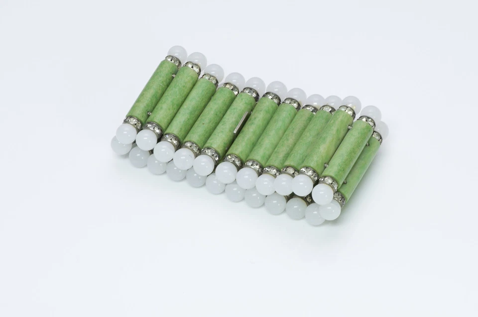 Pulsera de cristal verde estilo bizantino ancho vintage años 60 Foto 2 de 3