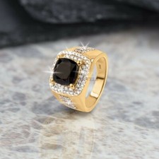 Natural Black Onyx Gemstone with 14K Gold Plated 925 Sterling Silver Ring 1255