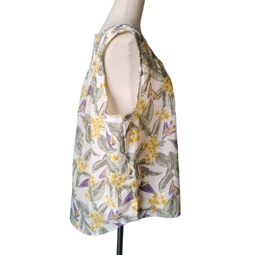Falls Creek Top Womens Size Large Sleeveless Tropical Purple Yellow V Neck Shirt - Picture 5 of 12