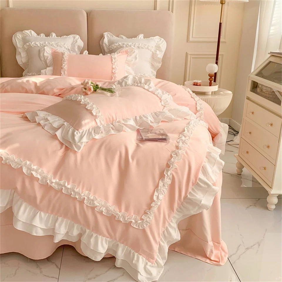 Girls Lace Bedding, Full Comforter Cover Set, Chic Ruffled Duvet Cover with 2... - Image 2 of 4