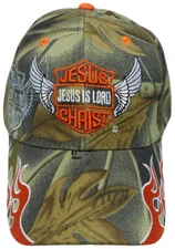 JESUS CHRIST JESUS IS LORD GOD FLAMES BASEBALL CAP HAT ( CAMOUFLAGE )