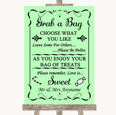 Grün Grab A Bag Süßigkeiten Buffet Wagen Süßigkeiten personalisiert Hochzeit Schild