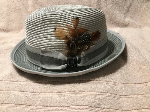 Stacy Adams Hat Grey Gray with Feathers 