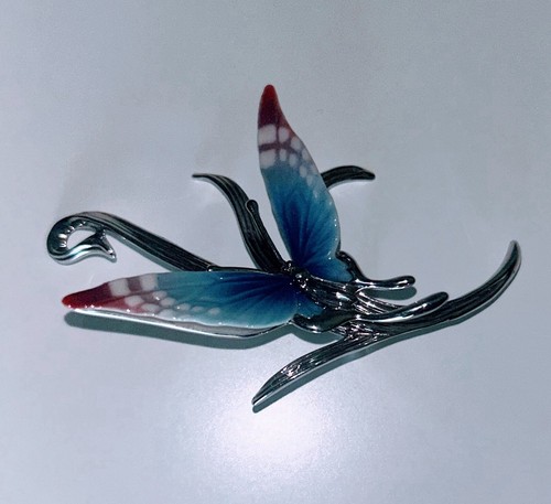 Franz Porcelain Butterfly Silver Necklace Bracelet Pin Vintage Jewelry & Box Set - Picture 7 of 18