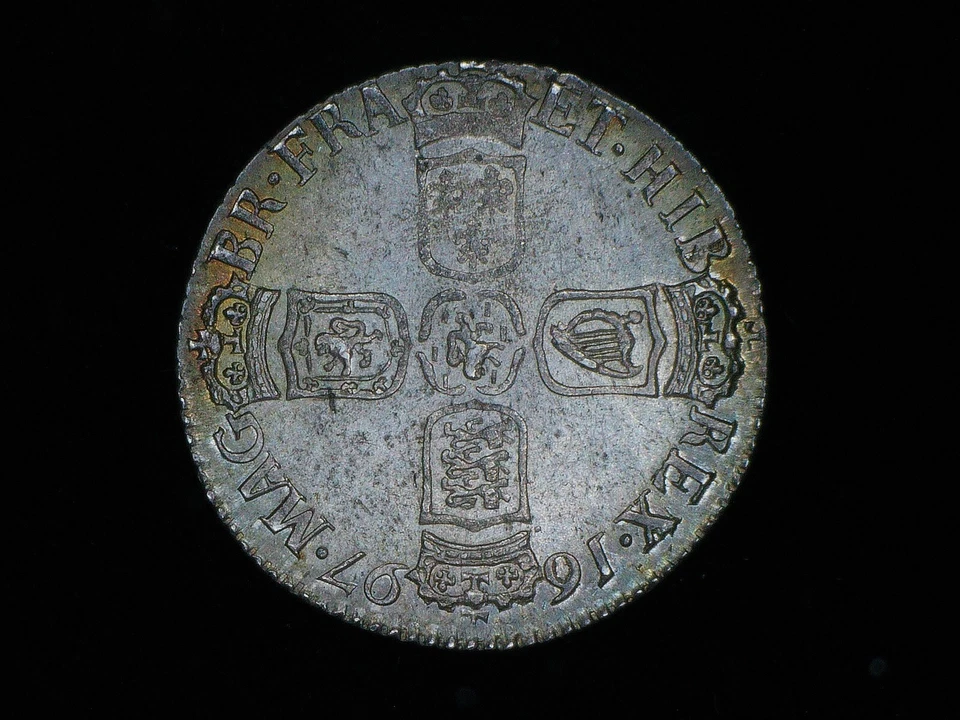 Gran Bretaña ~ 1697 6D graduación profesional MS64 ~ S-3538 3er busto coronas grandes Foto 3 de 3